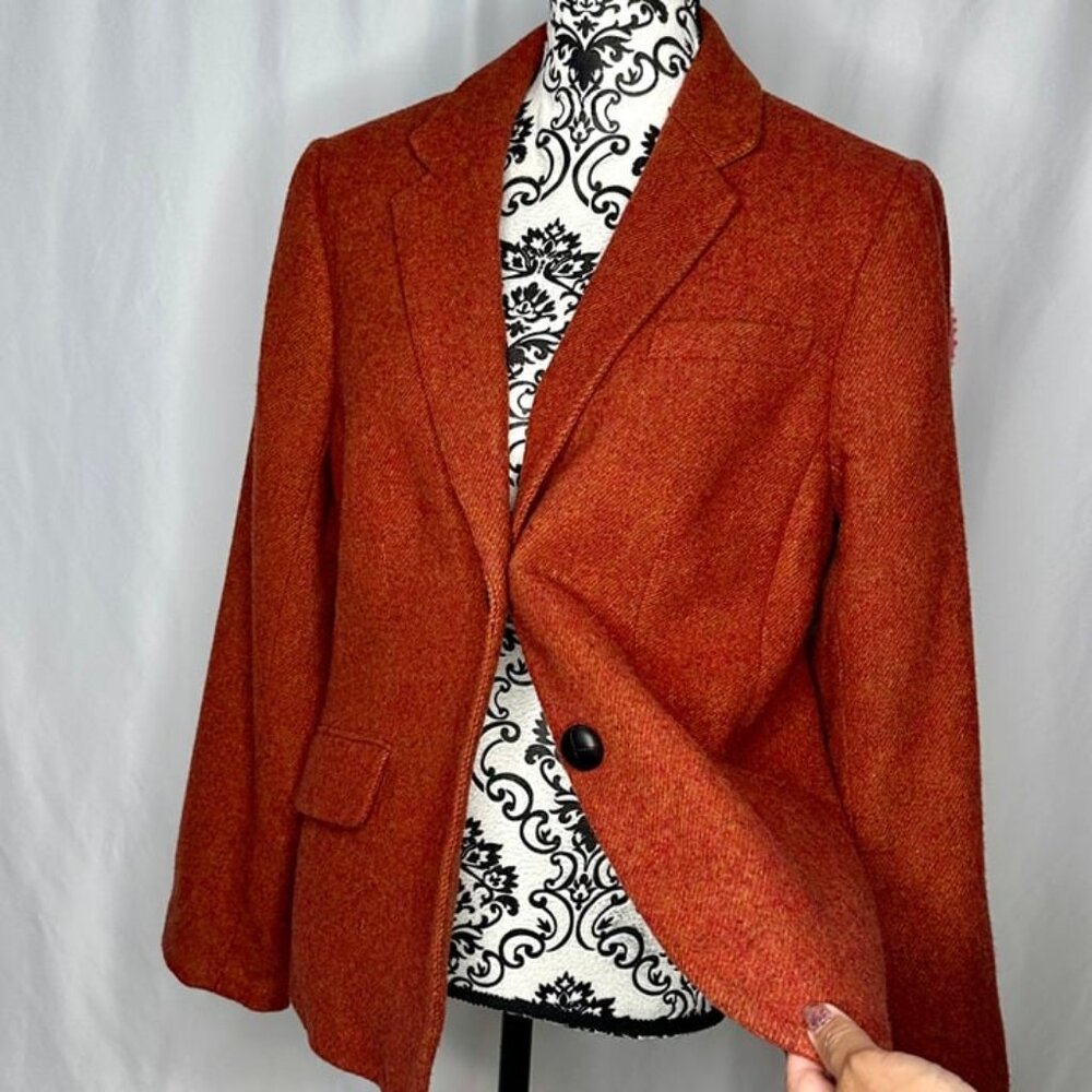 Talbots Rust Orange Wool Blend Duck Printed (inside) 2-Button Blazer Size 14 - Picture 5 of 10